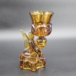 VTG LE Smith Angel Amber Glass Candle Holder Votive